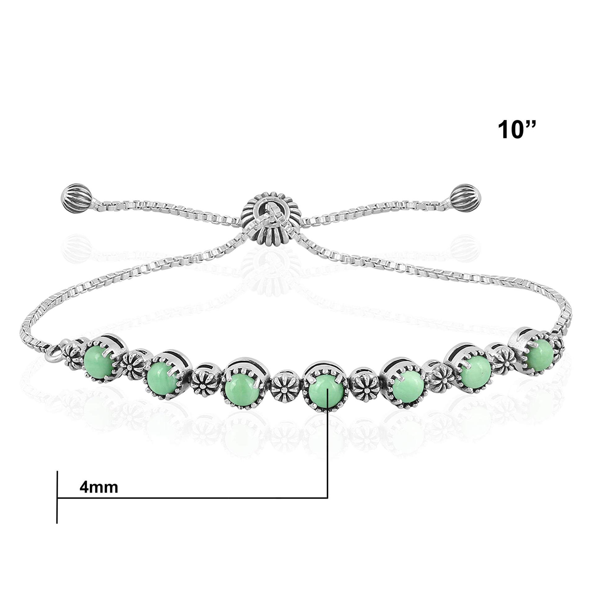 Sterling Silver Variscite Adjustable Friendship Bracelet