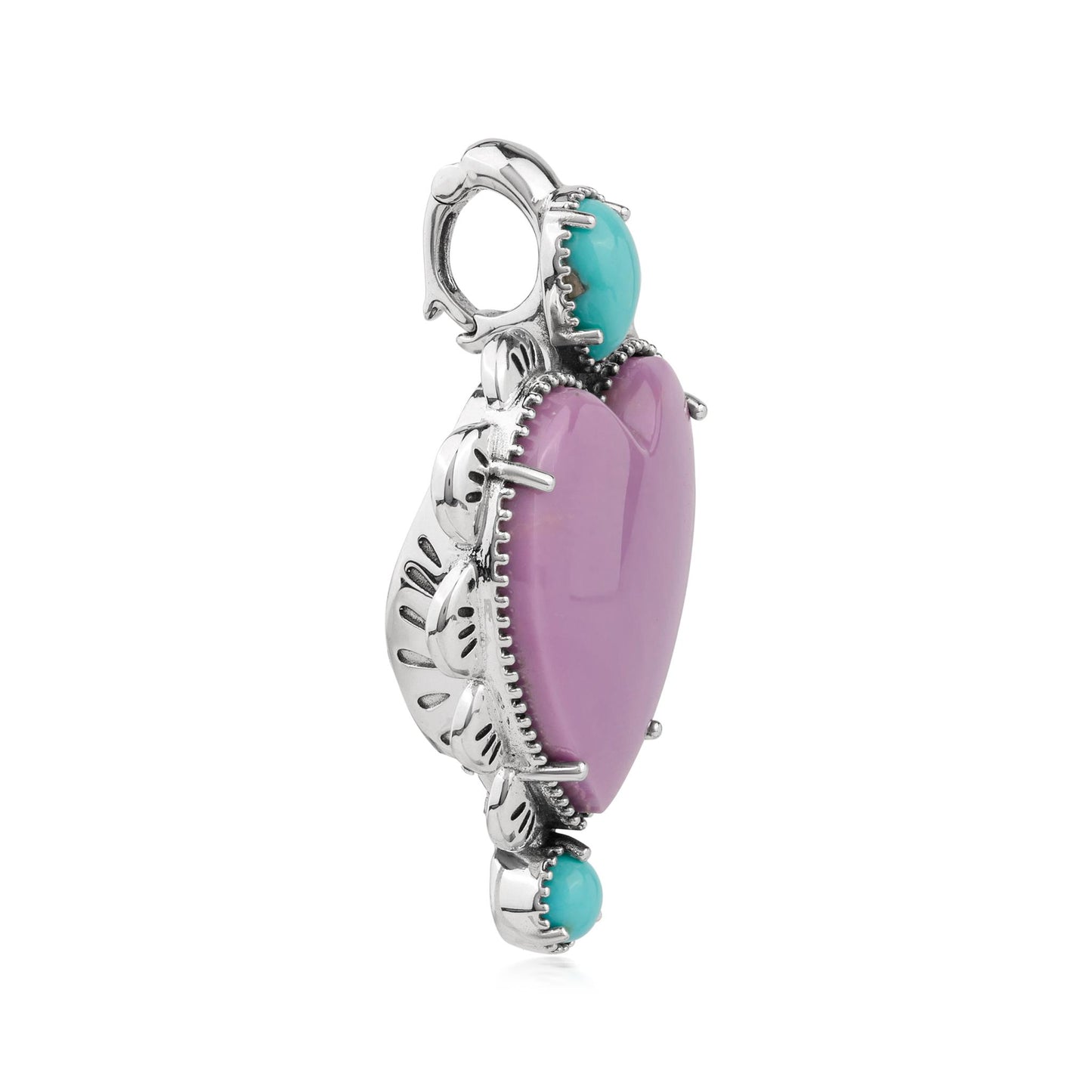 EXCLUSIVELY OURS! Sterling Silver Phosphosiderite and Kingman Turquoise Large Heart Design Pendant Enhancer