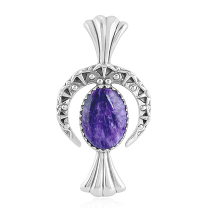 EXCLUSIVELY OURS! Sterling Silver Charoite Fritz Casuse Squash Blossom Naja Crescent Moon Pendant Enhancer