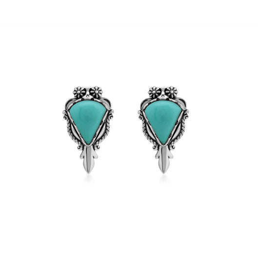 Sterling Silver Kingman Turquoise Pear Gemstone Squash Blossom Earrings 