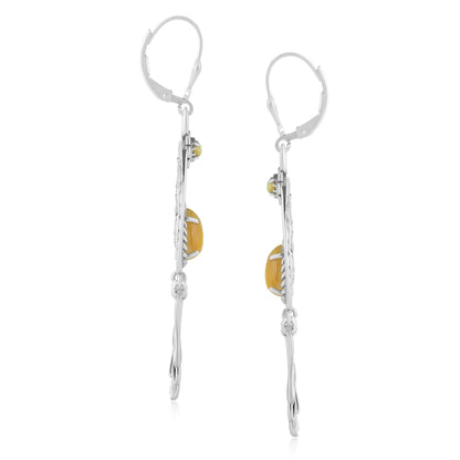 Sterling Silver Yellow Mother of Pearl Pear-Cut Lever Back Dangle Earrings