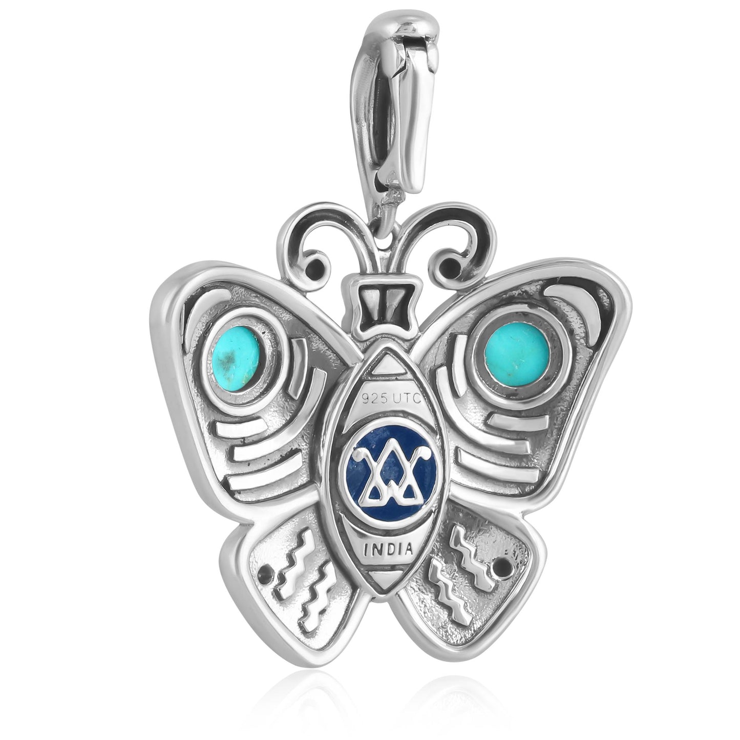 Sterling Silver Lapis and Kingman Turquoise Butterfly Pendant Enhancer