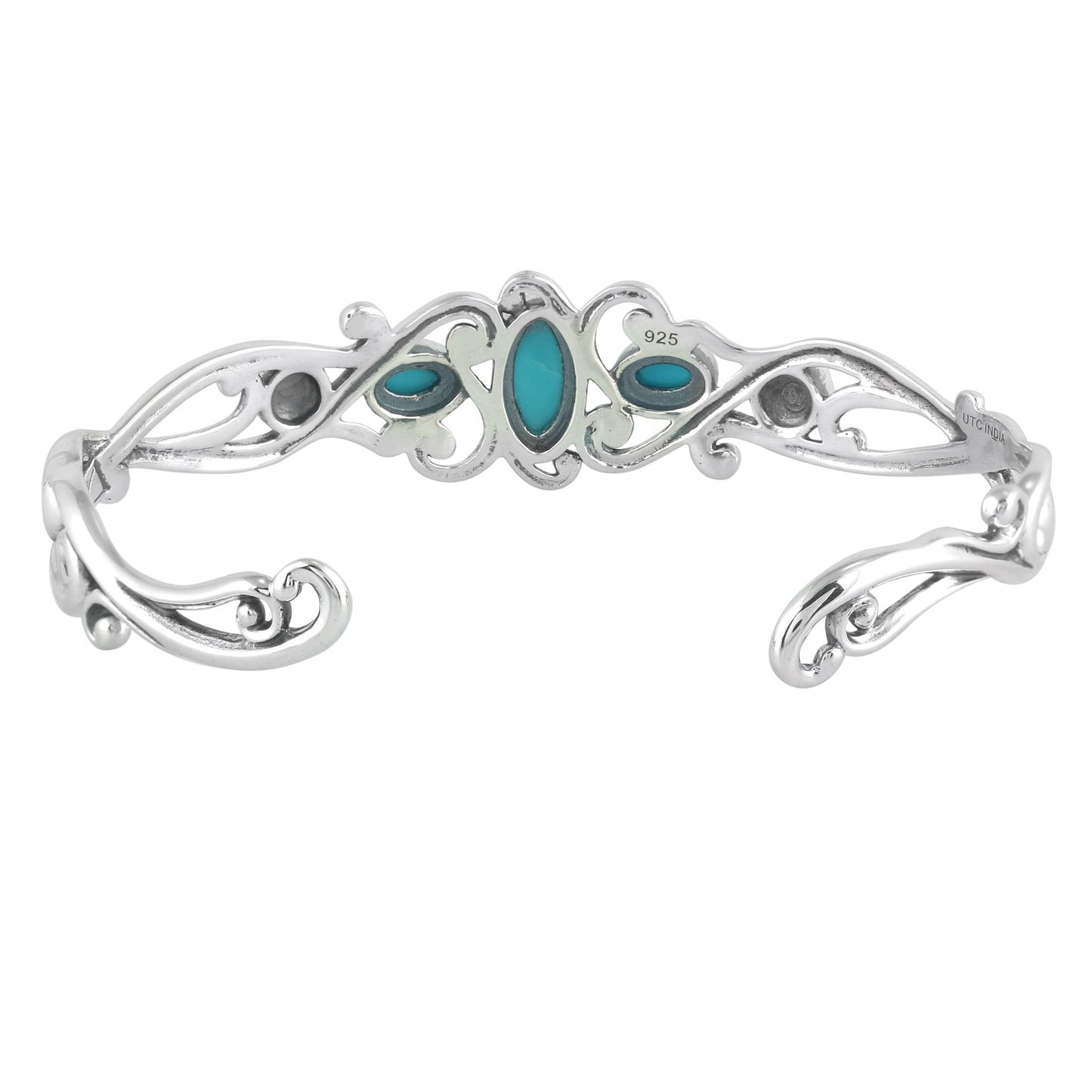 EXCLUSIVELY OURS! Sterling Silver Kingman Turquoise Open Filigree Cuff Bracelet, Sizes Small to Large