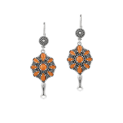  Sterling Silver Orange Spiny Oyster Flower Cluster Squash Blossom Earrings