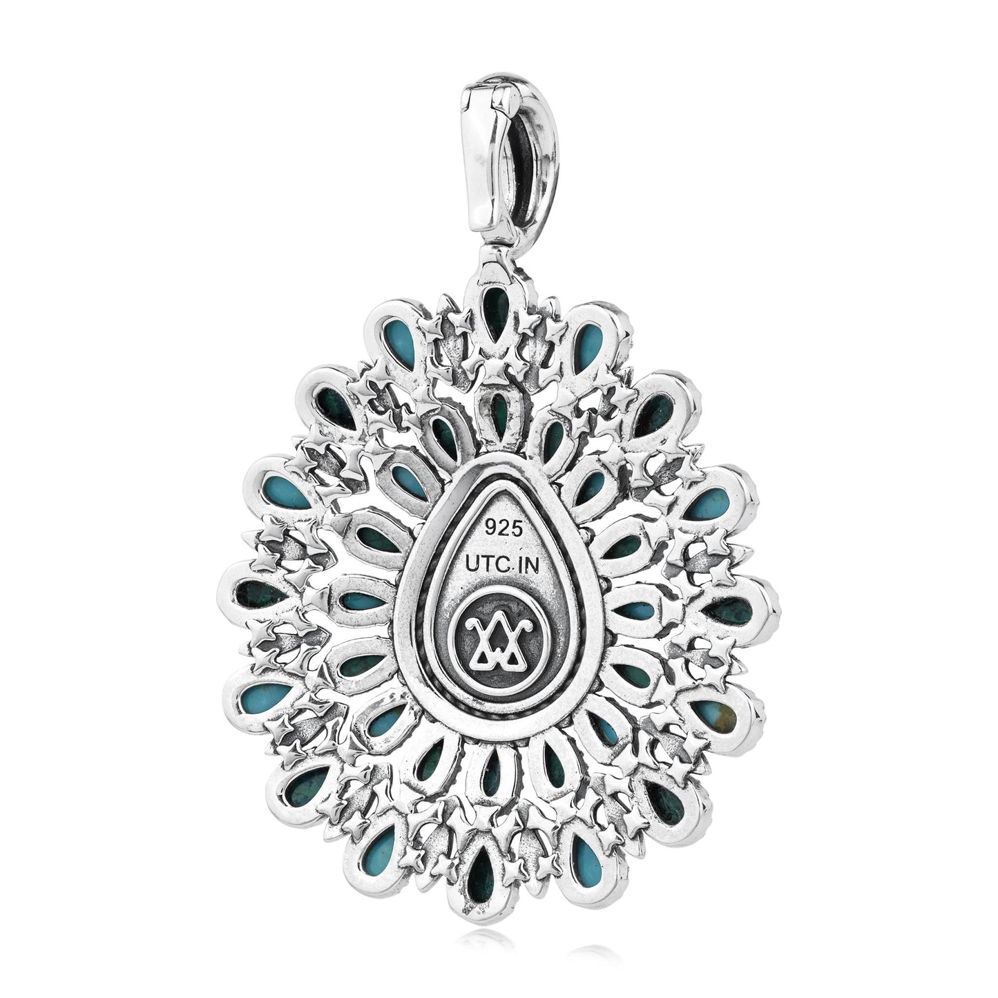 LIMITED EDITION! Sterling Silver Kingman Turquoise and Chrysocolla Pear Cluster Pendant Enhancer