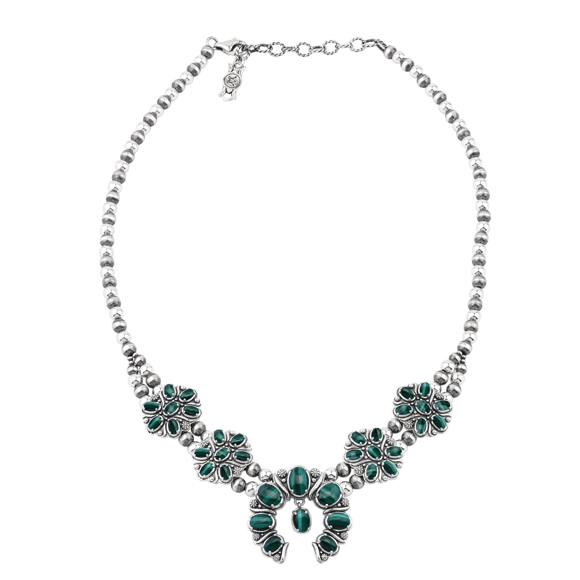  Sterling Silver Malachite Oval Cluster Naja Necklace