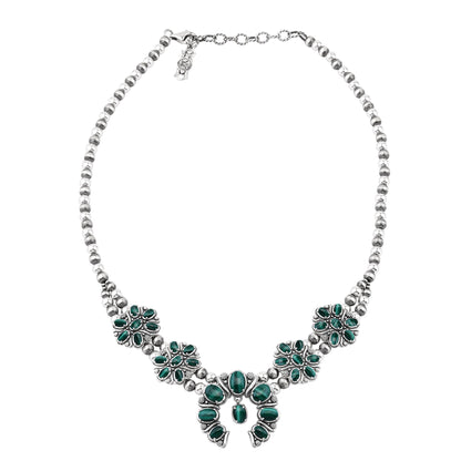  Sterling Silver Malachite Oval Cluster Naja Necklace