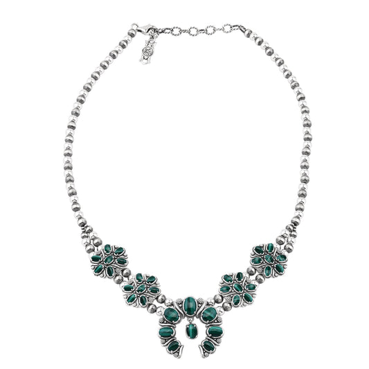  Sterling Silver Malachite Oval Cluster Naja Necklace