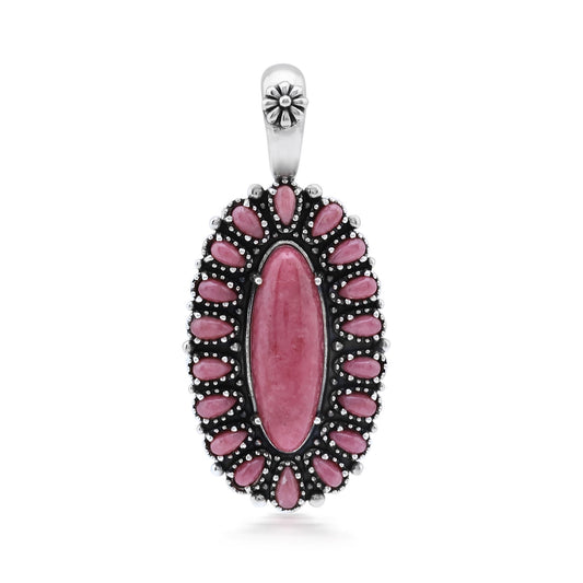  Sterling Silver Rhodonite Petit Point Gemstone Cluster Pendant Enhancer