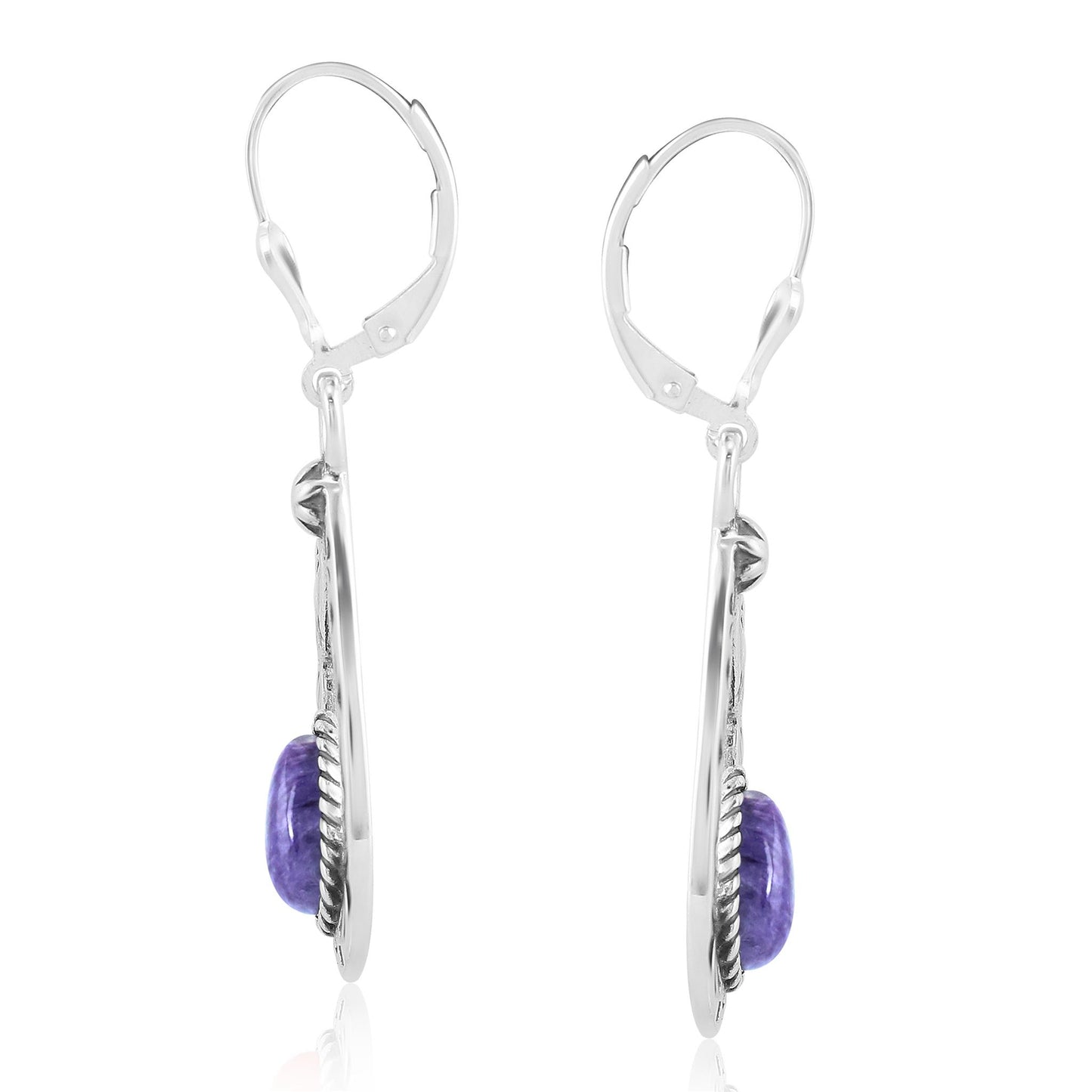 EXCLUSIVELY OURS! Sterling Silver Charoite Open Teardrop Dangle Earrings