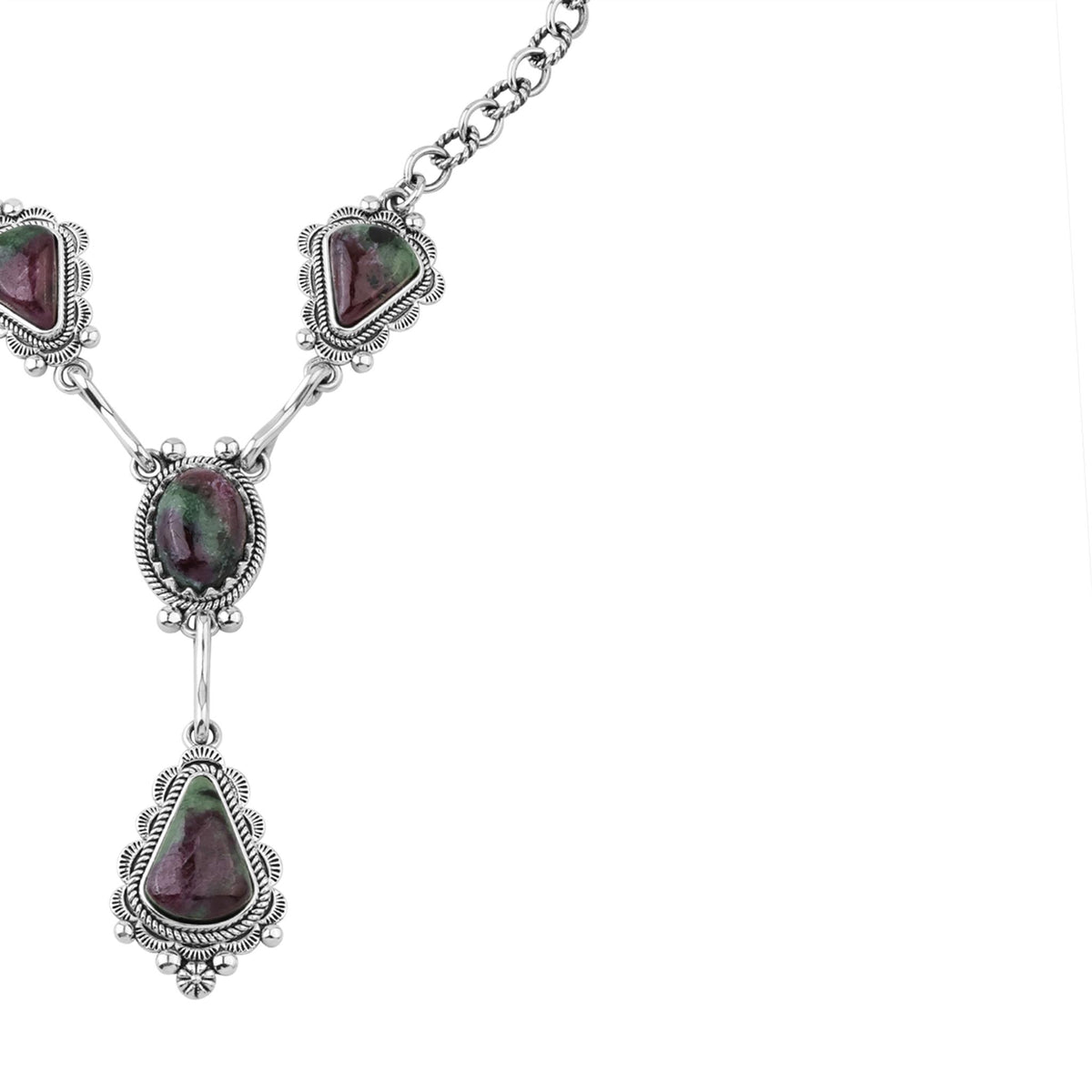 Sterling Silver Ruby Zoisite Four Gemstone Y-Necklace