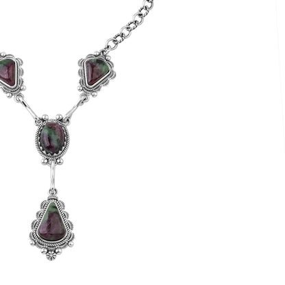 Sterling Silver Ruby Zoisite Four Gemstone Y-Necklace