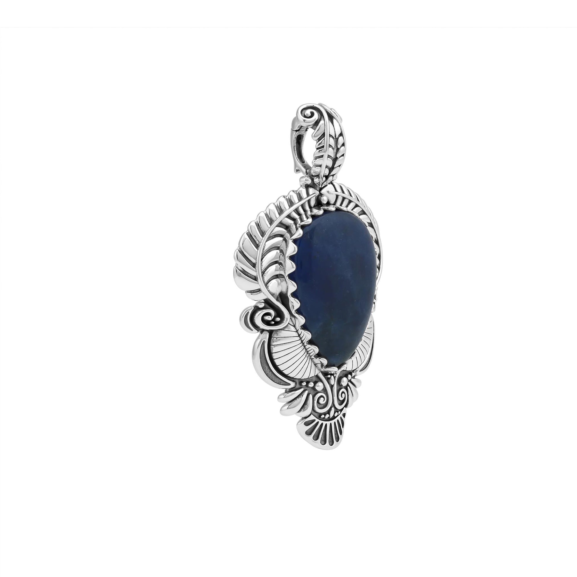 Sterling Silver Sodalite Pear Gemstone Leaf Pendant Enhancer 