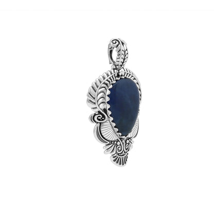 Sterling Silver Sodalite Pear Gemstone Leaf Pendant Enhancer 
