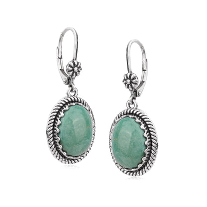 EXCLUSIVELY OURS! Sterling Silver Green Turquoise Oval Drop Lever Back Earrings