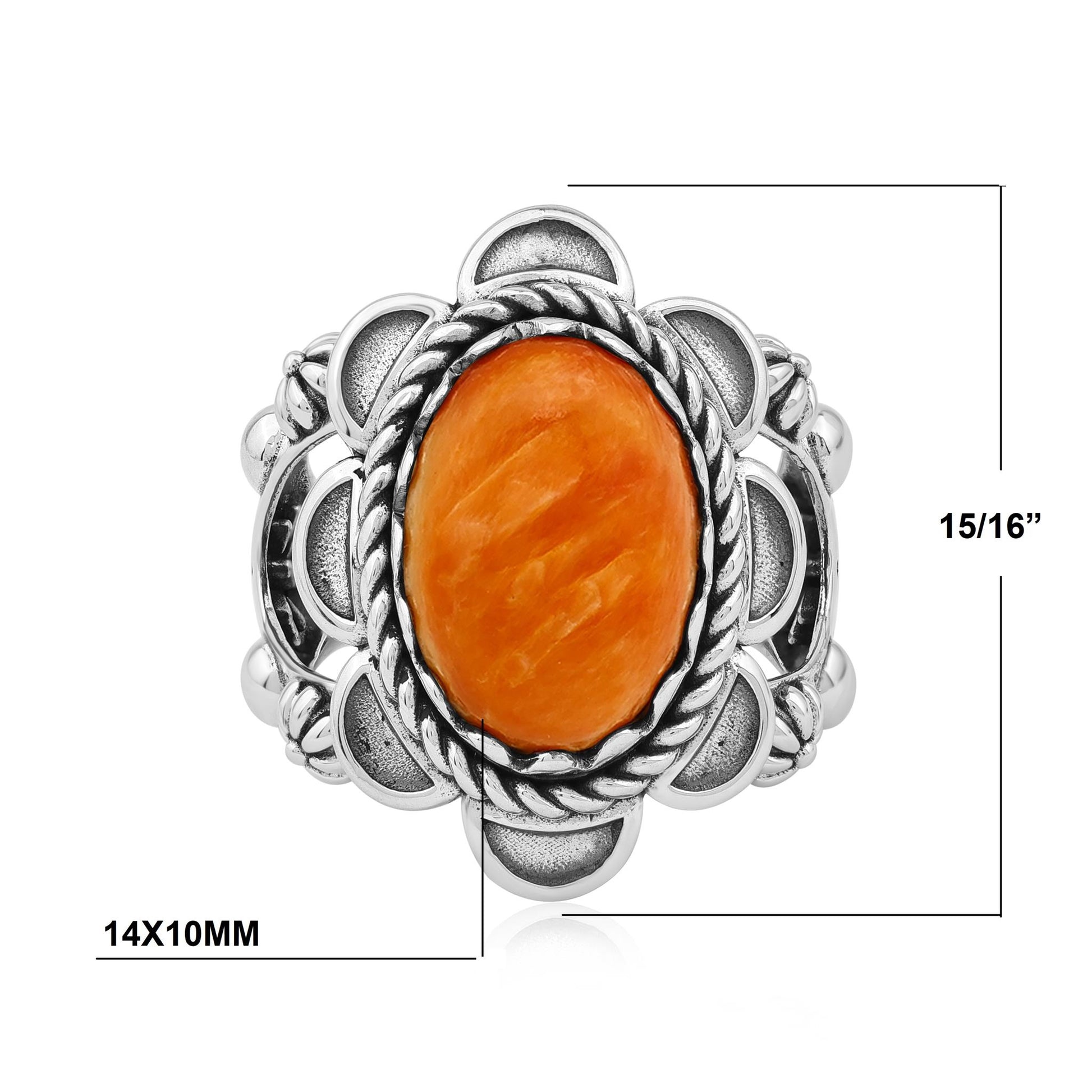 Sterling Silver Orange Spiny Oyster Oval Scallop Ring