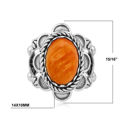 Sterling Silver Orange Spiny Oyster Oval Scallop Ring