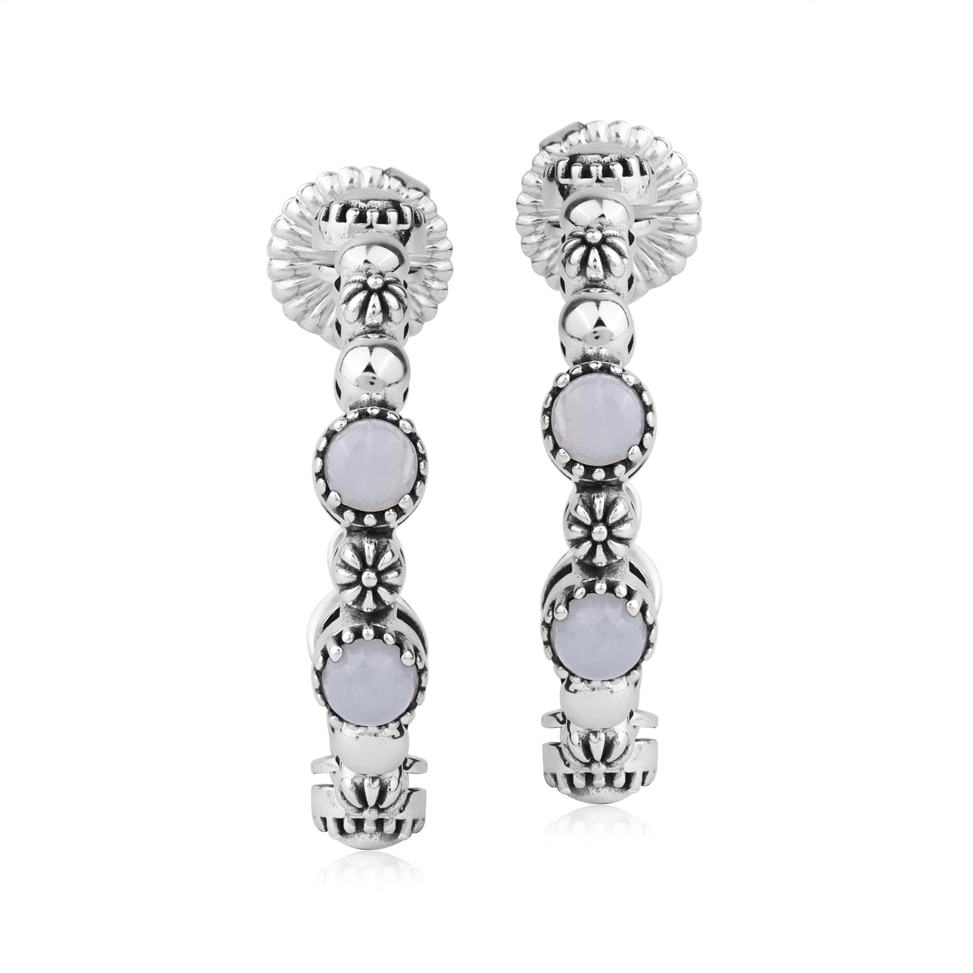 Sterling Silver Blue Lace Agate 1 Inch Concha Hoop Earrings 