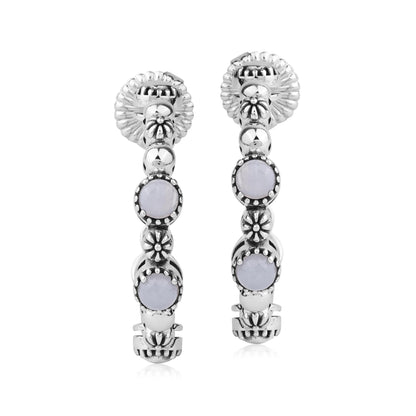 Sterling Silver Blue Lace Agate 1 Inch Concha Hoop Earrings 