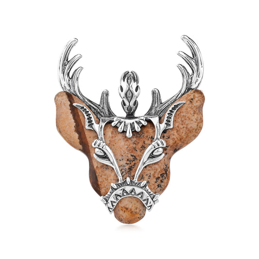EXCLUSIVELY OURS! Sterling Silver Picture Jasper Deer Pendant Enhancer