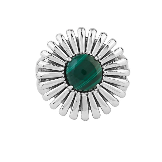  Sterling Silver Malachite Concha Ray Ring