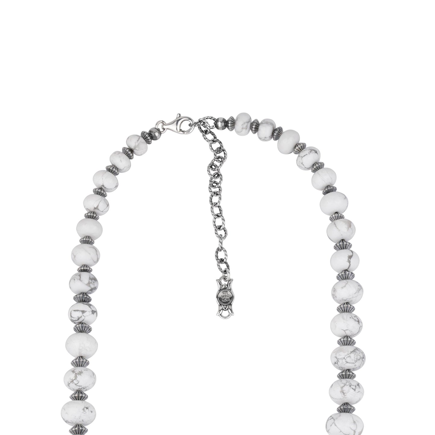 Sterling Silver White Howlite Graduated Rondelle Bead Chunky Necklace