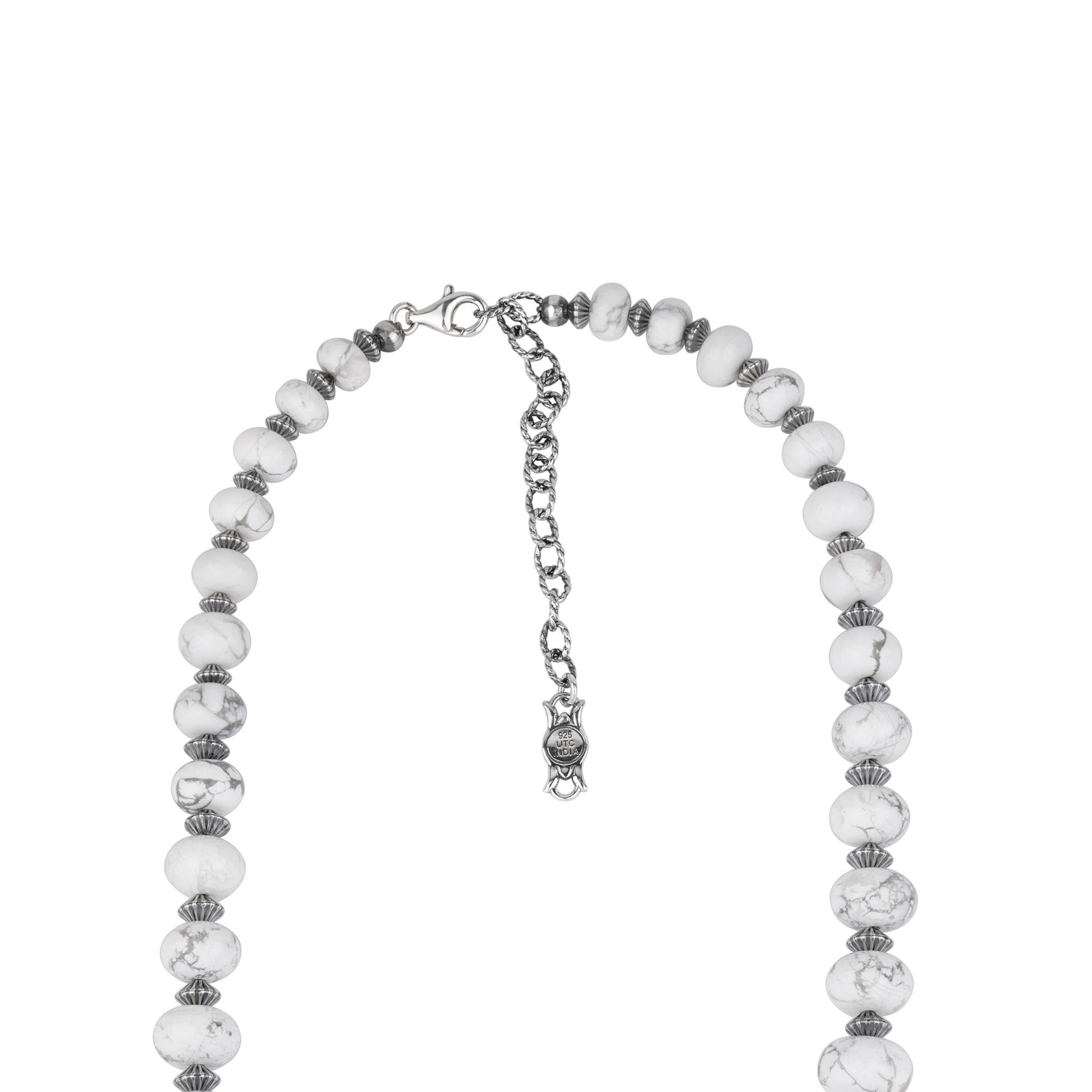 Sterling Silver White Howlite Graduated Rondelle Bead Chunky Necklace