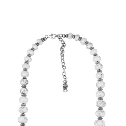 Sterling Silver White Howlite Graduated Rondelle Bead Chunky Necklace