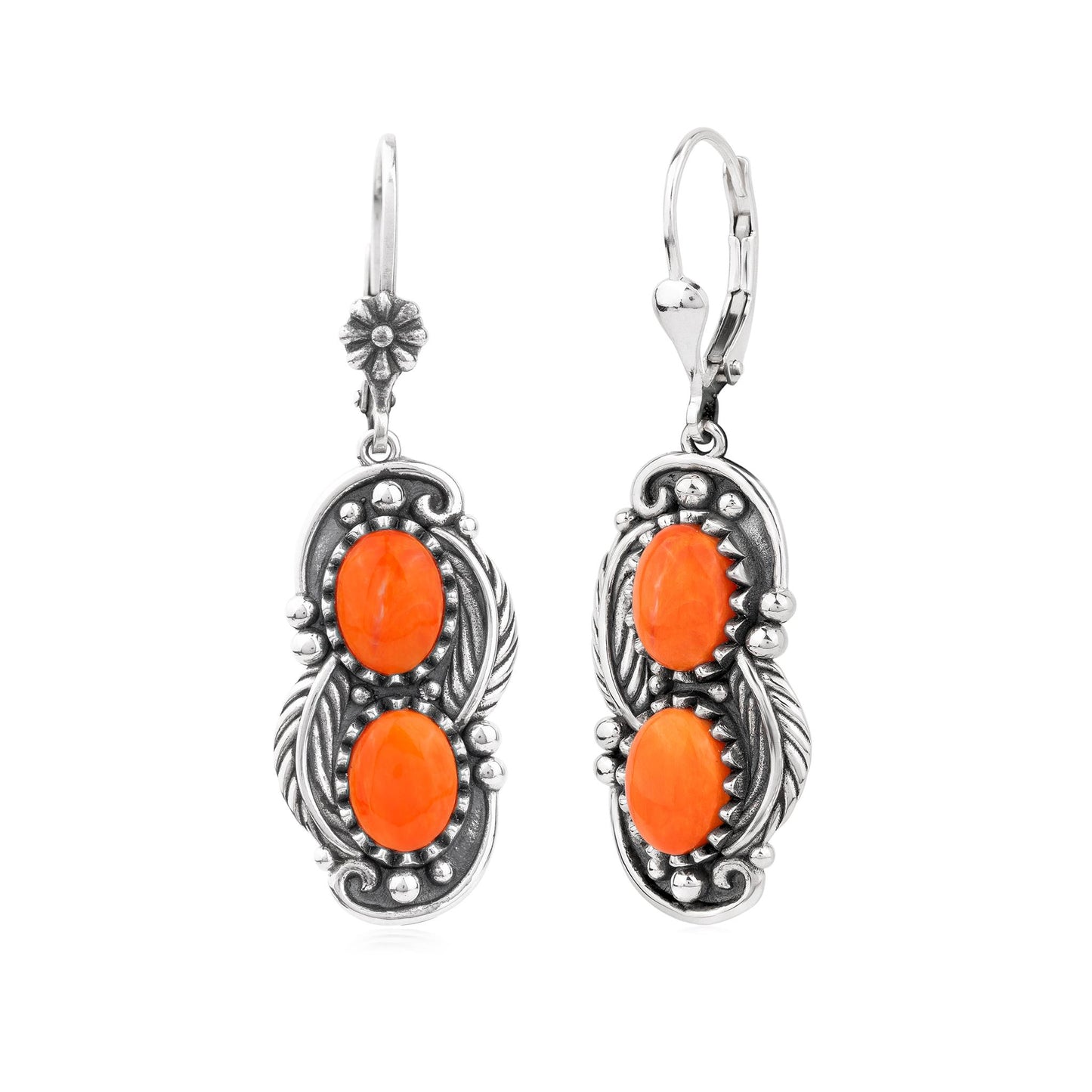 EXCLUSIVELY OURS! Sterling Silver Orange Spiny Oyster Double Oval Lever Back Earrings