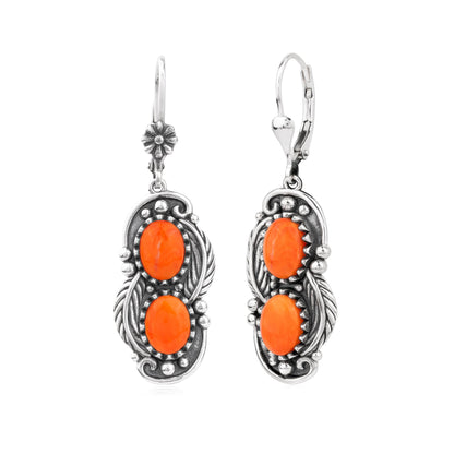 EXCLUSIVELY OURS! Sterling Silver Orange Spiny Oyster Double Oval Lever Back Earrings