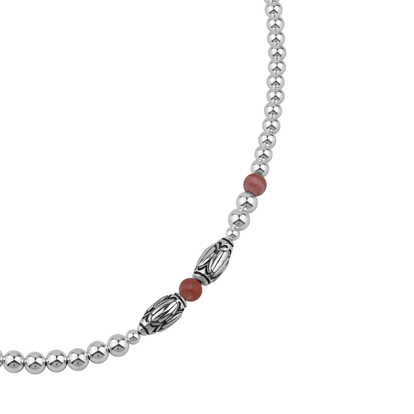  Sterling Silver Rhodochrosite Barrel Bead Necklace