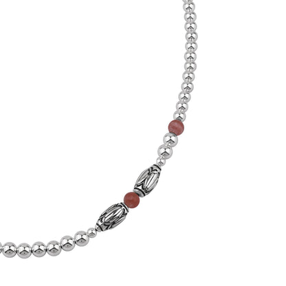  Sterling Silver Rhodochrosite Barrel Bead Necklace