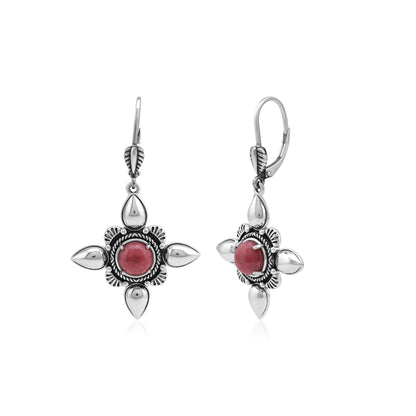 Sterling Silver Rhodonite Compass Star Lever Back Earrings