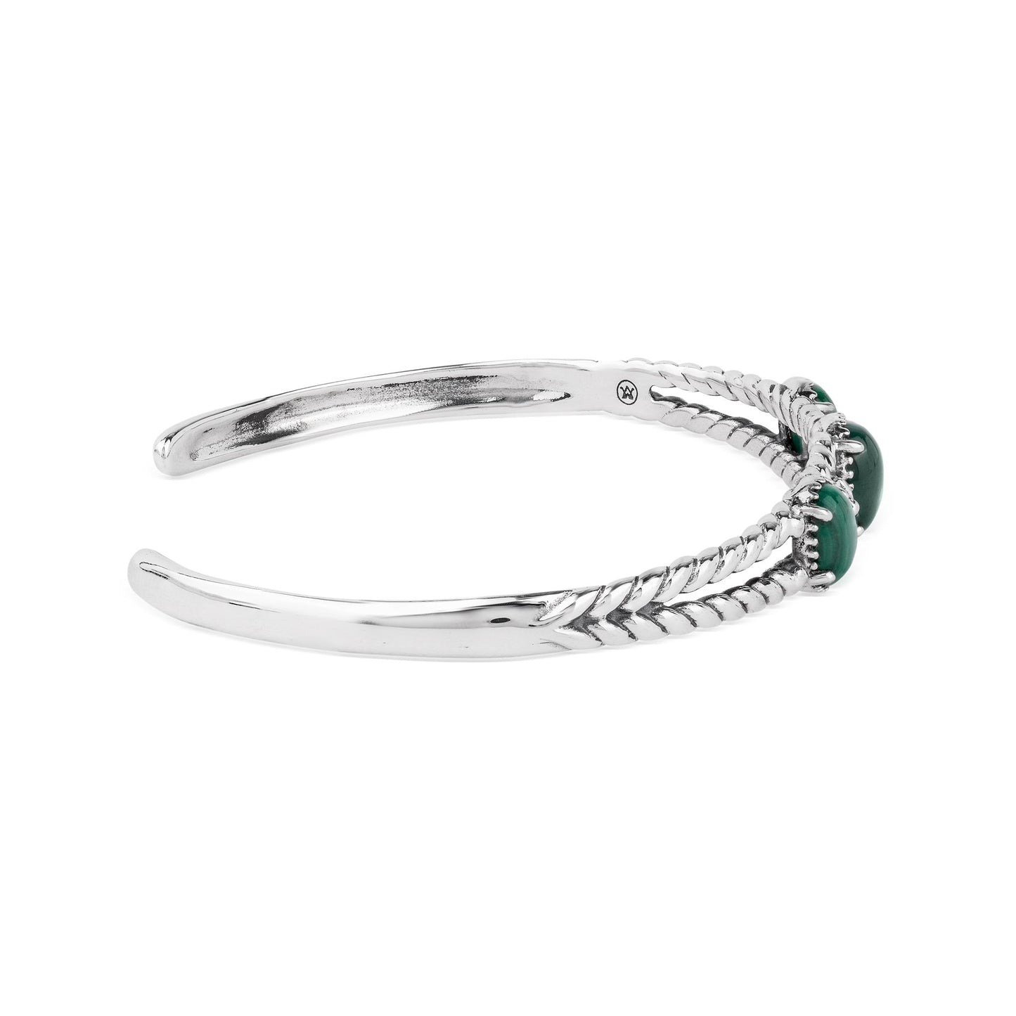 EXCLUSIVELY OURS! Sterling Silver Malachite Oval Rope Friendship Cuff Bracelet, Sizes Small to Large