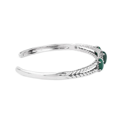 EXCLUSIVELY OURS! Sterling Silver Malachite Oval Rope Friendship Cuff Bracelet, Sizes Small to Large