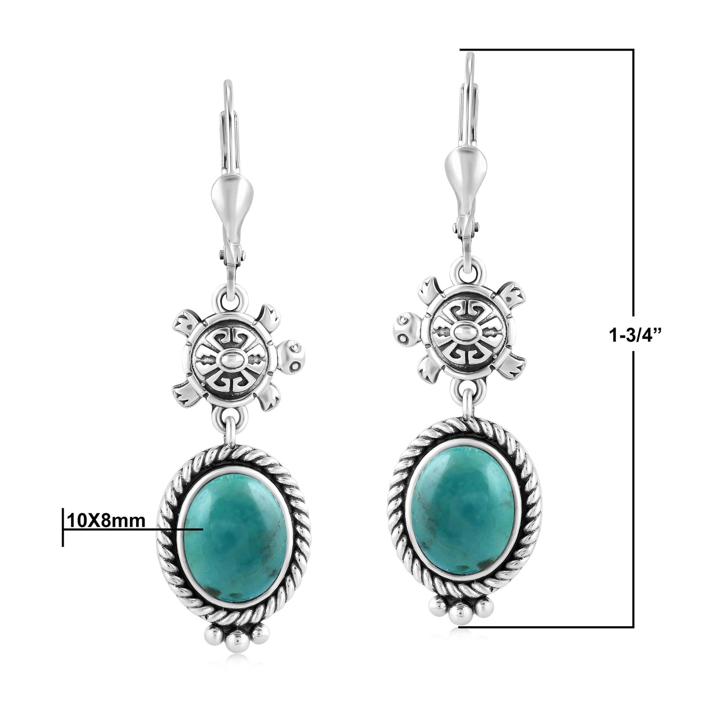 Sterling Silver Serpentine Turtle Drop and Dangle Earrings 