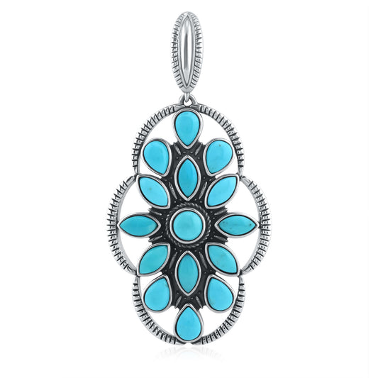 Sterling Silver Kingman Turquoise Oval Cluster Pendant Enhancer