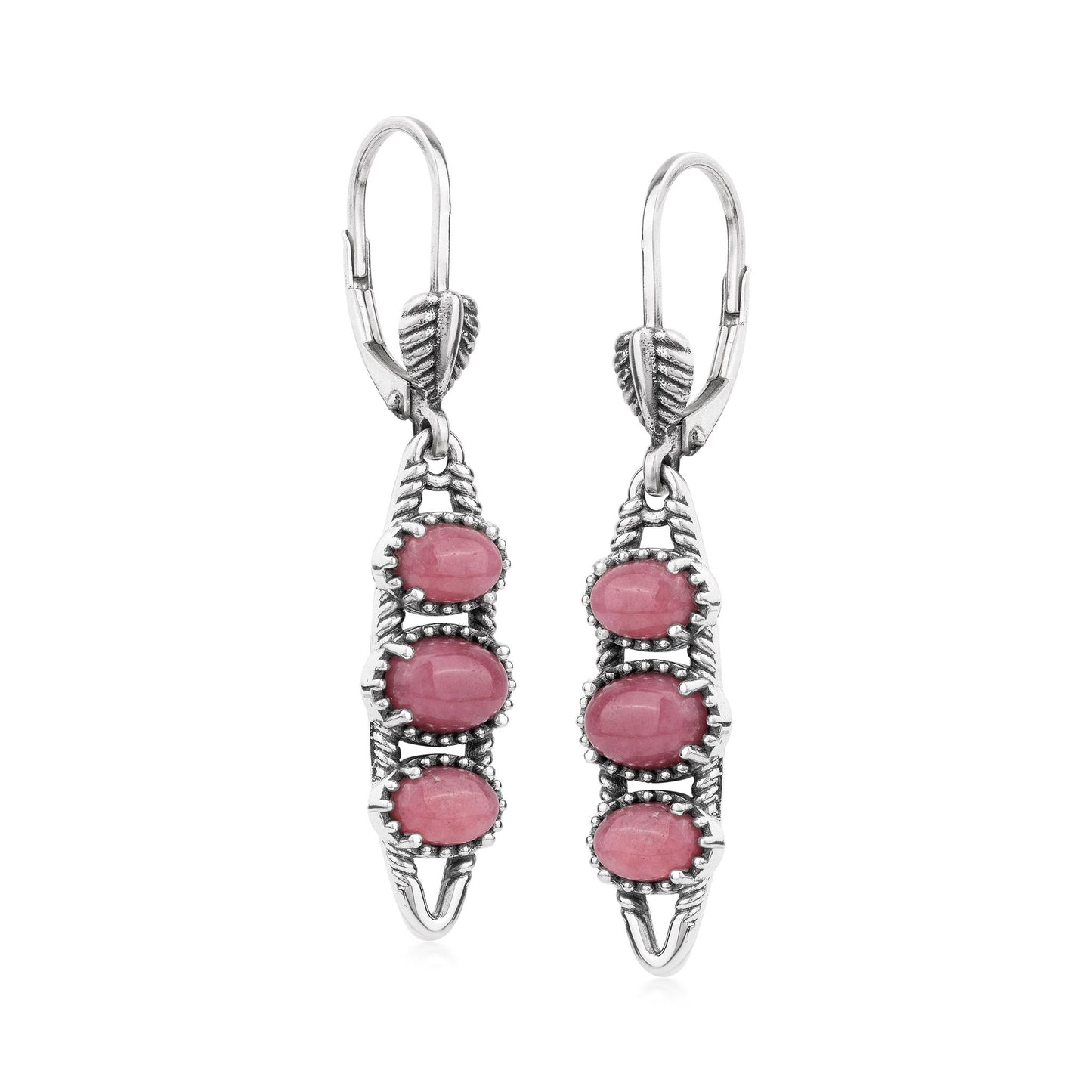 EXCLUSIVELY OURS! Sterling Silver Rhodonite Friendship Lever Back Dangle Earrings