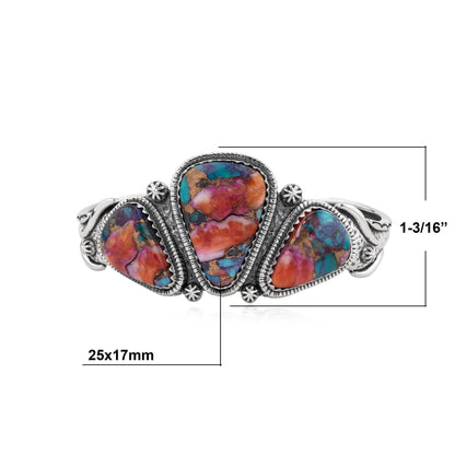 EXCLUSIVELY OURS! Sterling Silver Painted Desert Rope Design  3-Stone Triangle Cuff Bracelet