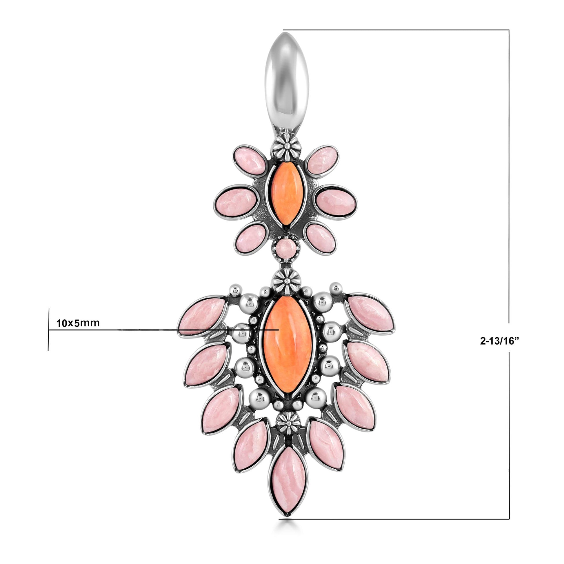 EXCLUSIVELY OURS! Sterling Silver Orange Spiny Oyster and Rhodochrosite Oval and Marquise Pendant Enhancer