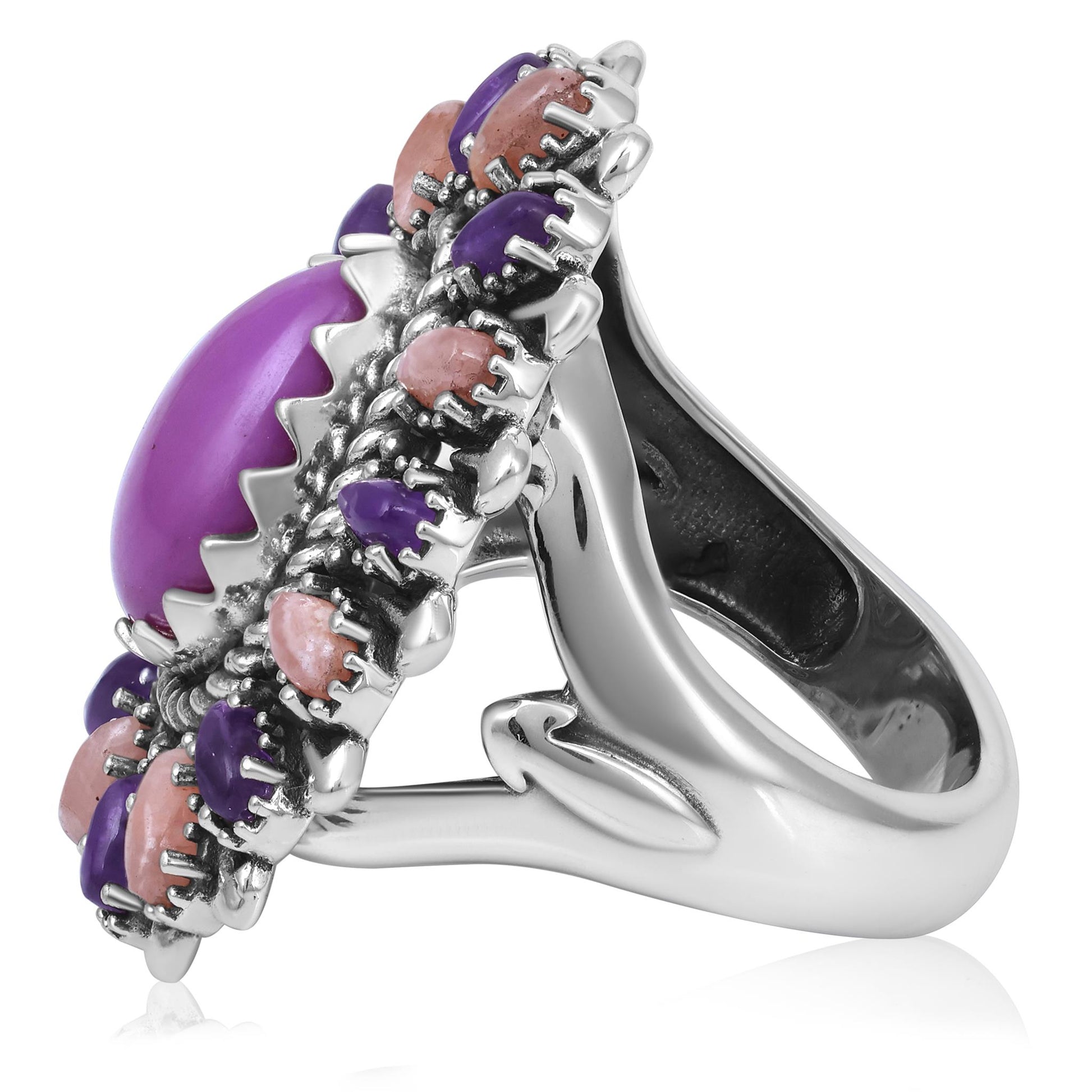 Sterling Silver Phosphosiderite, Rhodochrosite and Amethyst Pear-Shaped Cluster Ring