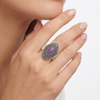 Sterling Silver Phosphosiderite Marquise Cut Rope and Bead Ring