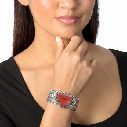 Sterling Silver Rhodonite Gemstone Butterfly Hinged Cuff Bracelet