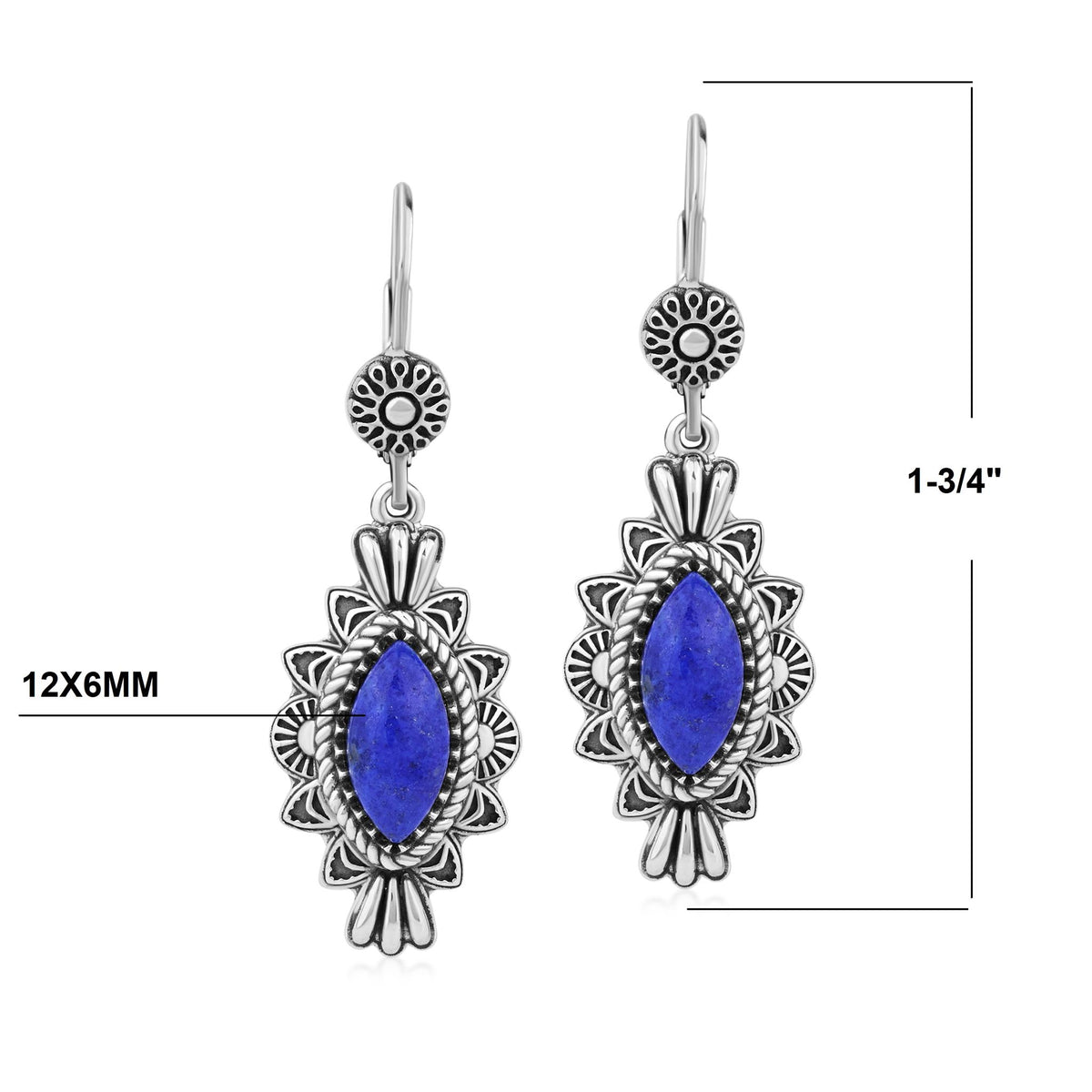Sterling Silver Lapis Marquise Cut Lever Back Earrings