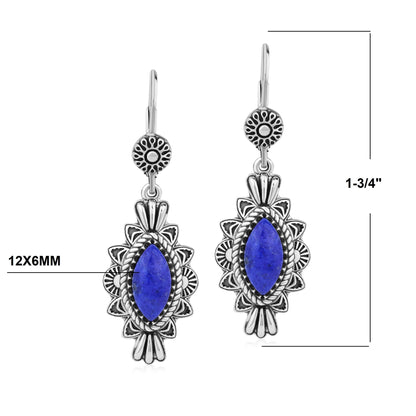 Sterling Silver Lapis Marquise Cut Lever Back Earrings