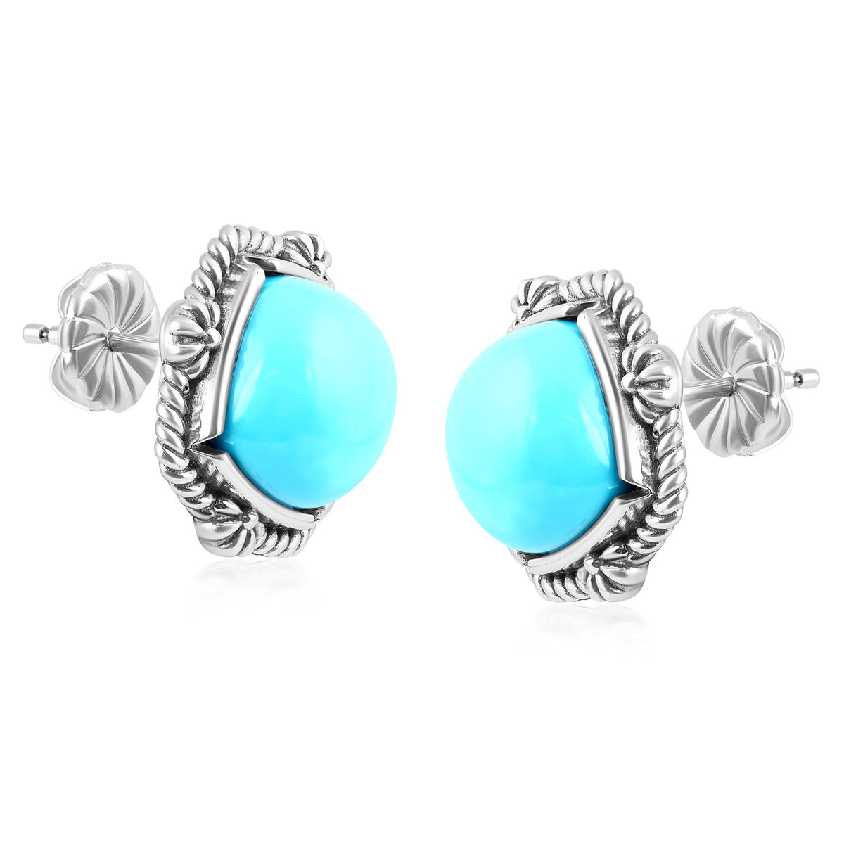 Sterling Silver Kingman Turquoise Cushion-Cut Stud Earrings