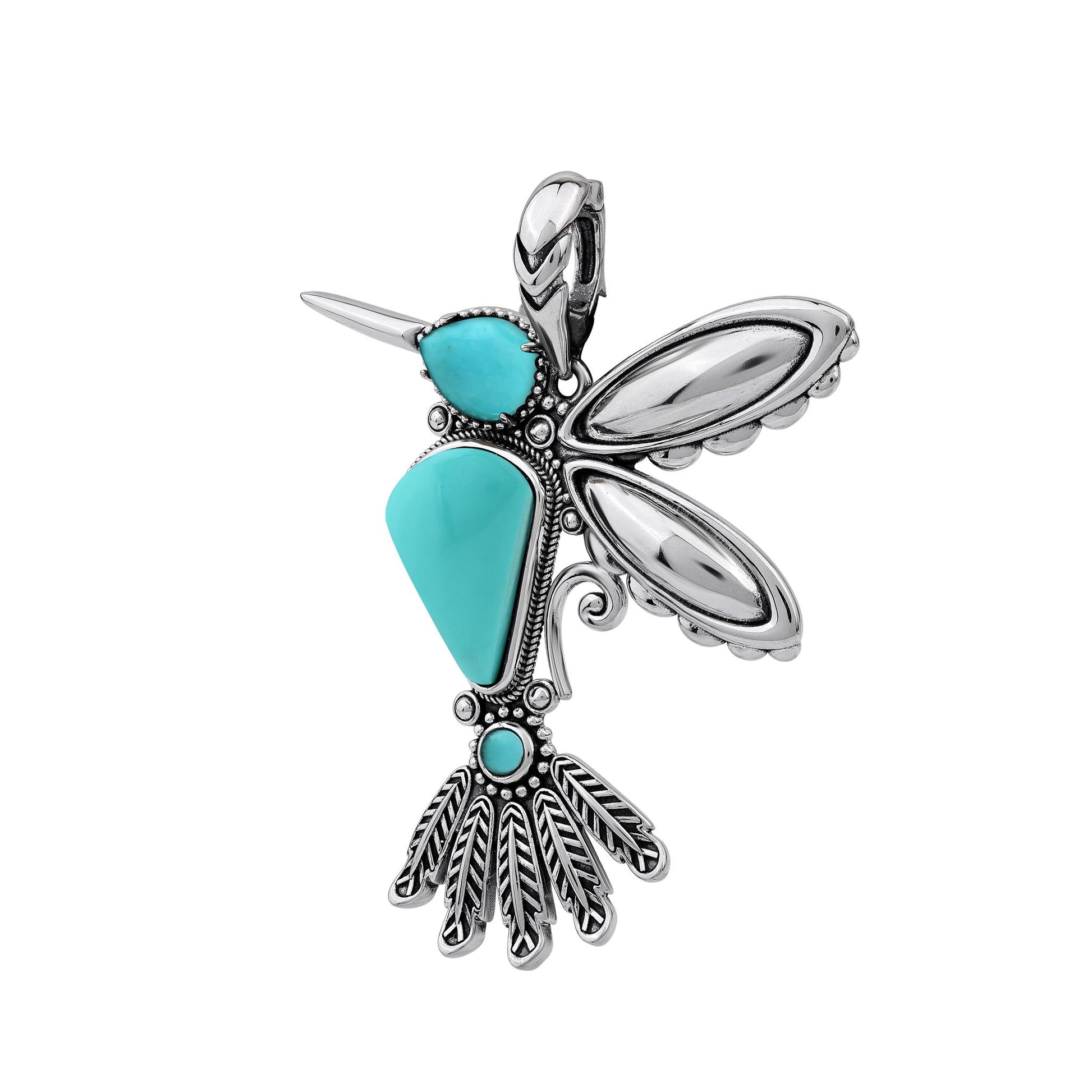Sterling Silver and Kingman Turquoise Hummingbird Pendant Enhancer