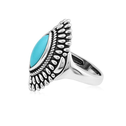 Sterling Silver Sleeping Beauty Turquoise Marquise Cut Rope and Bead Ring