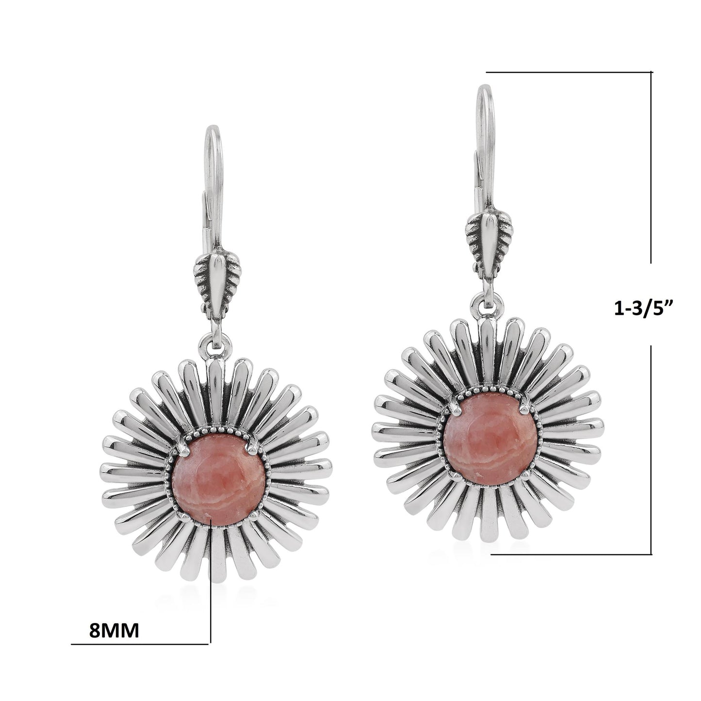  Sterling Silver Rhodochrosite Concha Ray Earrings