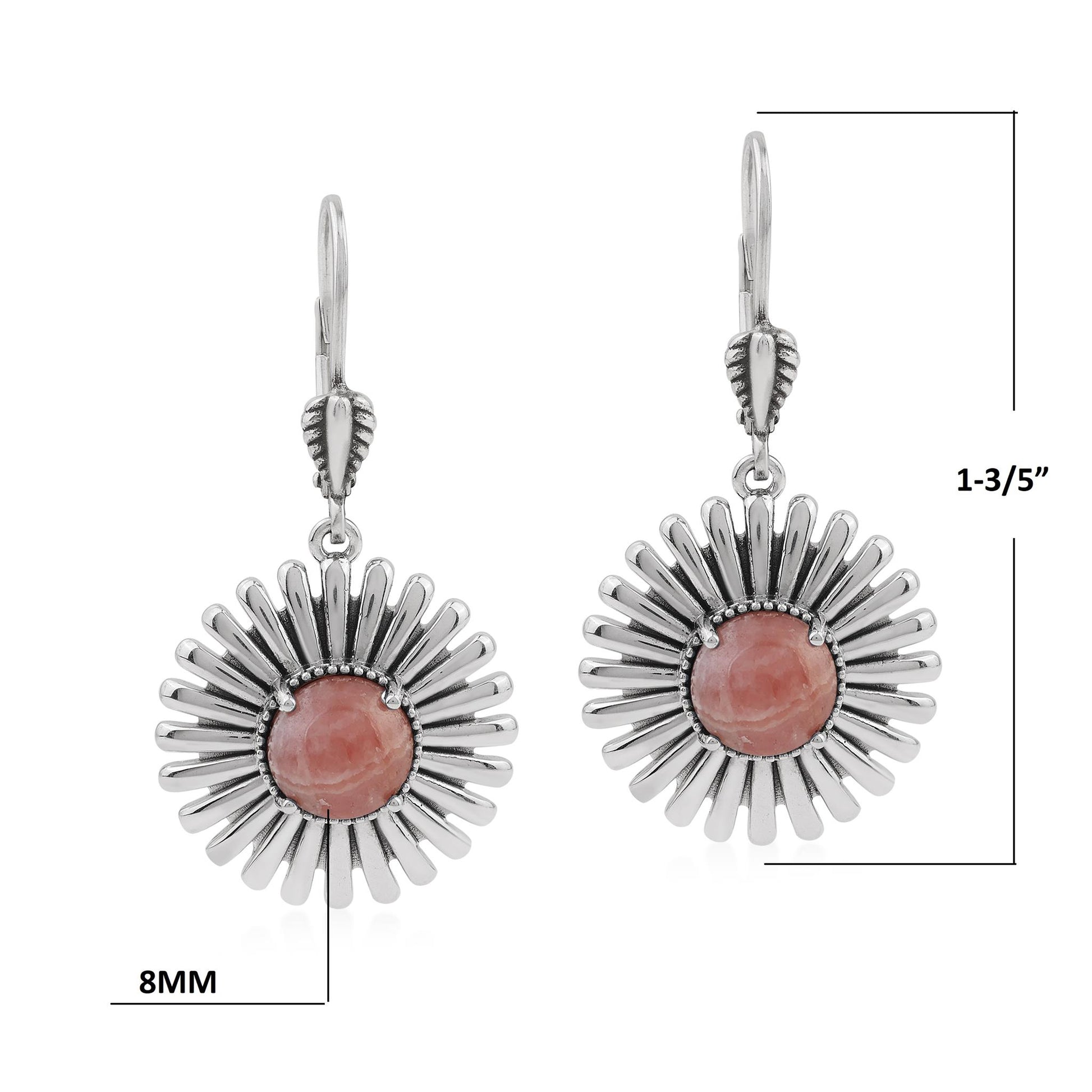 Sterling Silver Rhodochrosite Concha Ray Earrings
